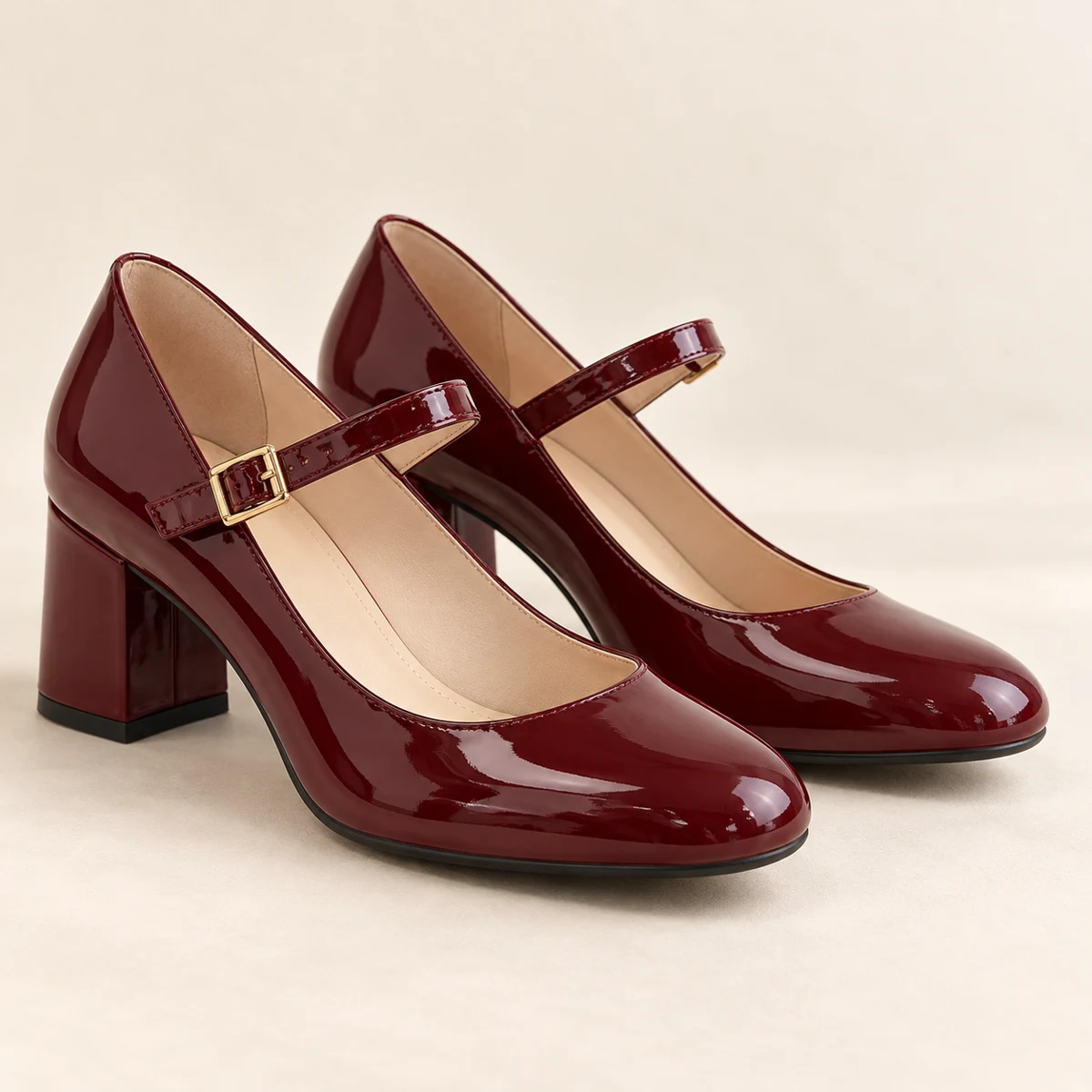 Anaïs Patent Mary Jane Heels in Burgundy