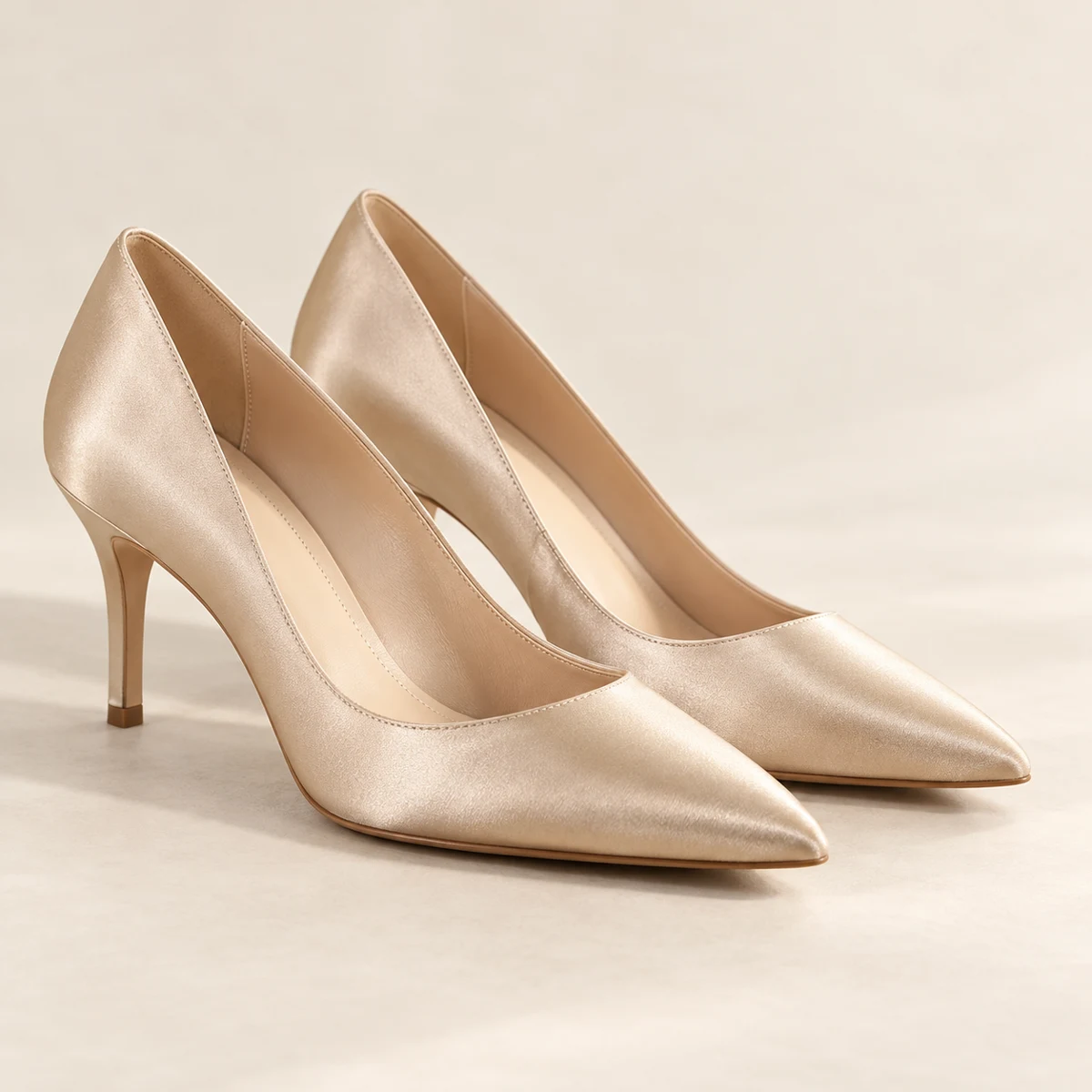 Solène Satin Evening Pumps in Champagne