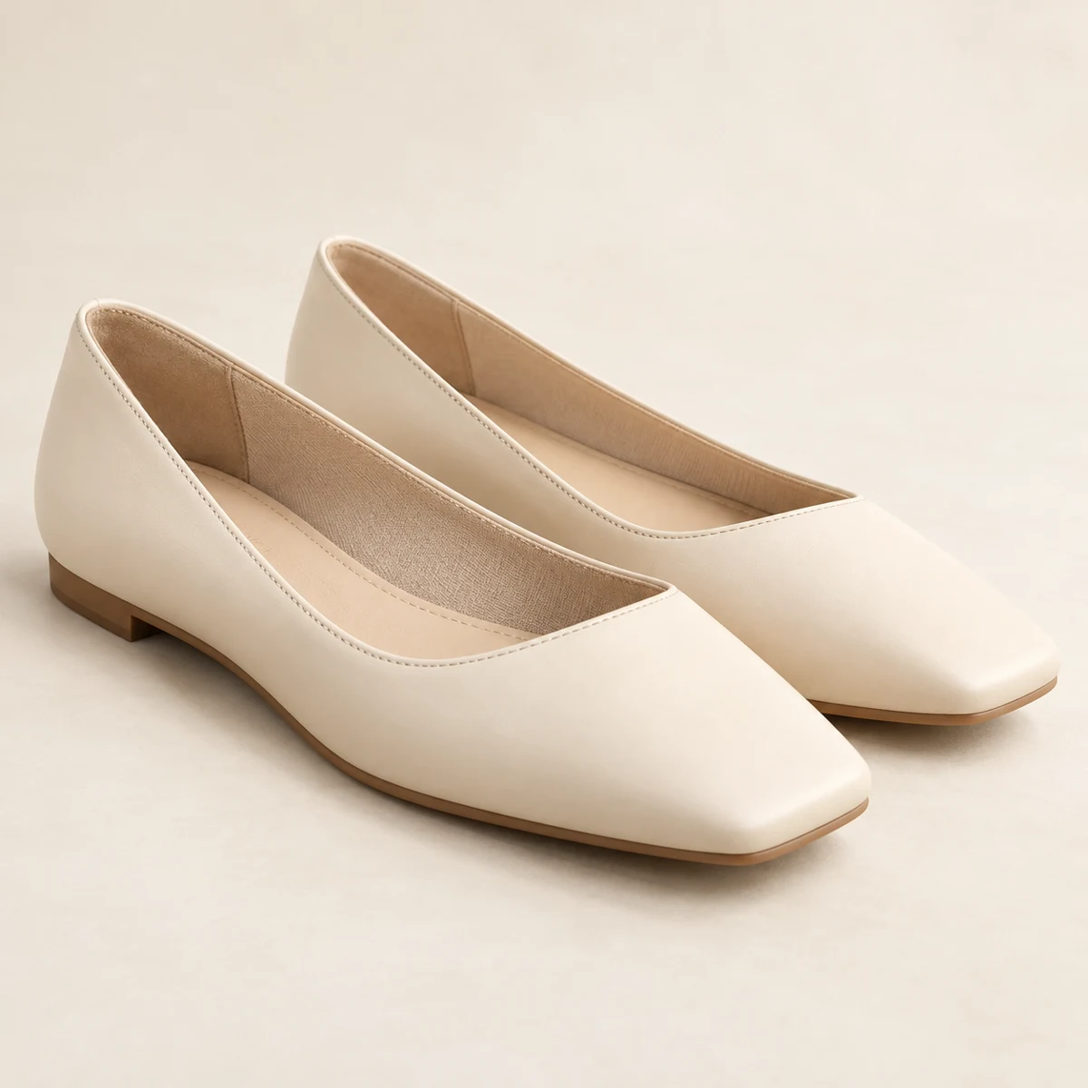 Camille Square-Toe Flats in Cream